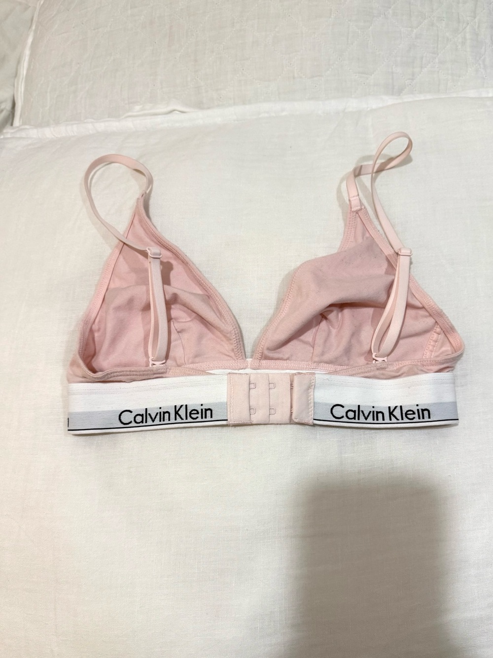 Calvin Klein Pale Pink Triangle Bralette with White Logo Band - Picture 3 of 5